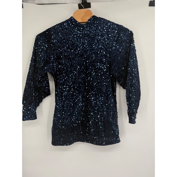 Camila Coelho Blue Sequin Soraya Long Sleeve Mini Dress Small NWT